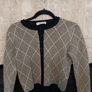 Zara Black and Cream Knit Cardigan